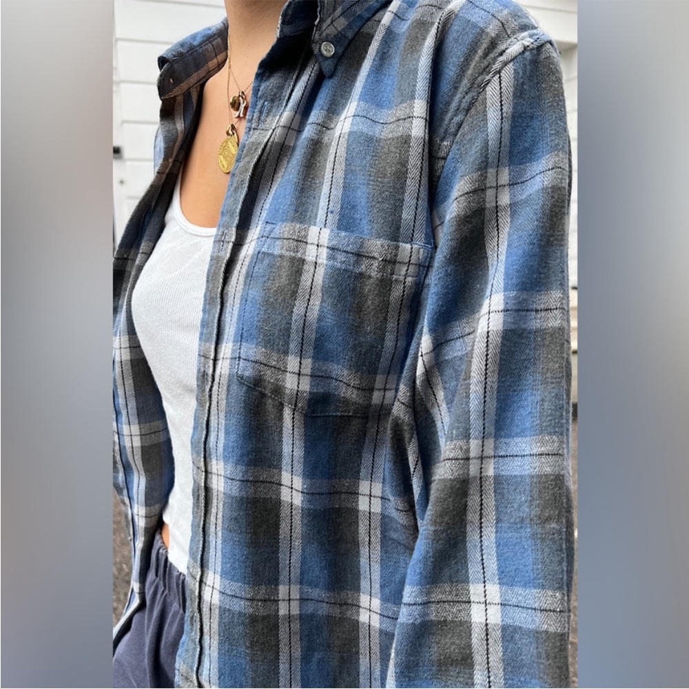 Brandy Melville Blue Plaid Hazel Flannel Button Front Shirt - Picture 4 of 10